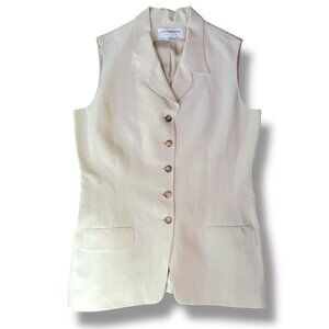 Vintage 90s Liz Claiborne Womens Vest Sz 14 Bone Silk Linen Top Minimalist